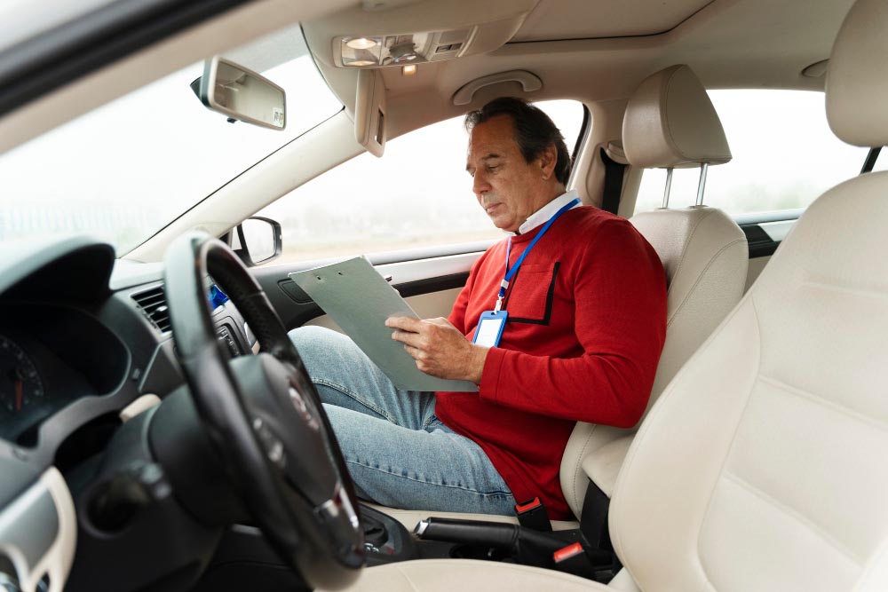 car driver checking logbook