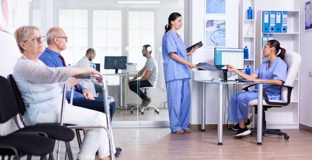 seniors waiting for health checkup